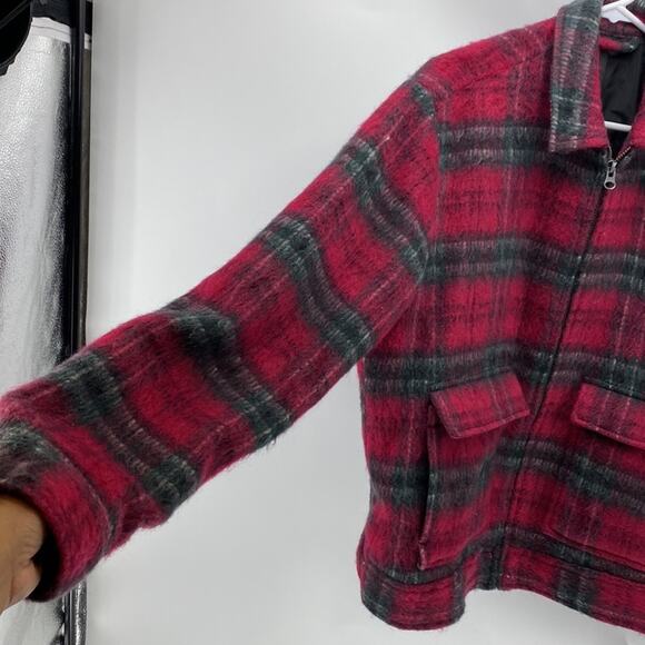 Wool blend shacket bomber pink red green in color lined oversized size L cabin - Picture 5 of 8